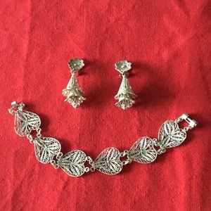 Vintage sterling filigree bracelet and earrings